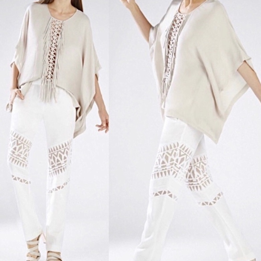 BCBGMAXAZRIA Ramzie Fringe Kaftan top